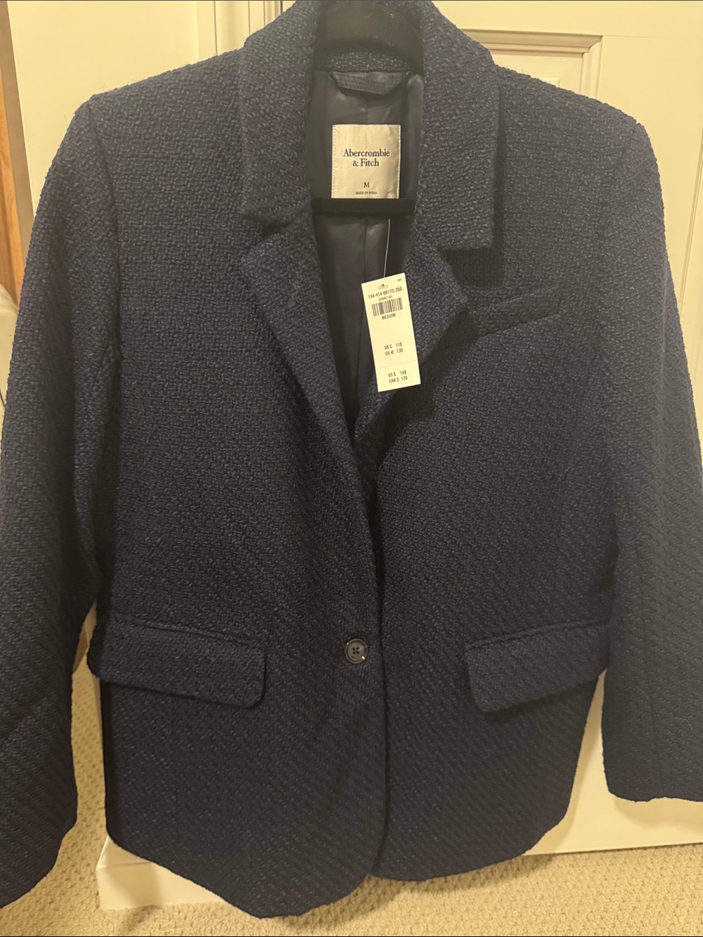 Abercrombie & Fitch Women's Dark Navy Textured Blazer